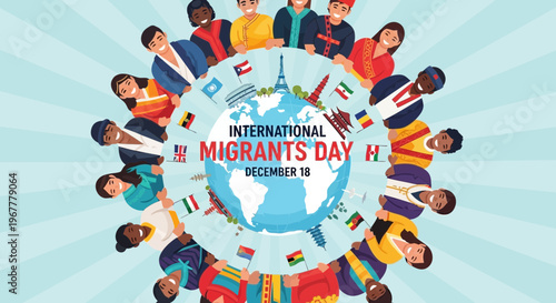 International Migrants Day: Diverse People Unite Around Globe, Flags, Landmarks