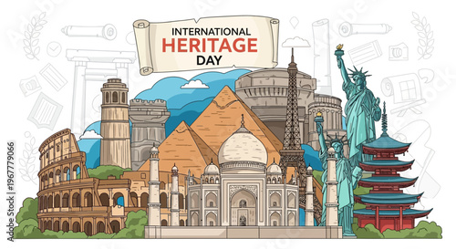International Heritage Day: World Famous Landmarks Collage