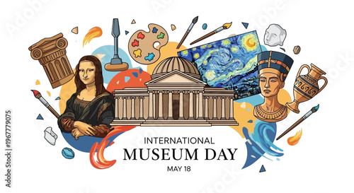 International Museum Day Illustration: Art, History, Culture Celebration