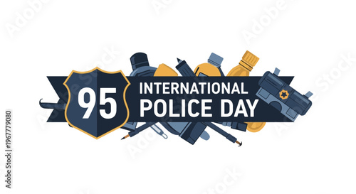 International Police Day 95 Emblem with Law Enforcement Tools and Emblems
