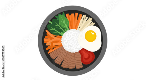 Korean Bibimbap Dish Illustration Top View
