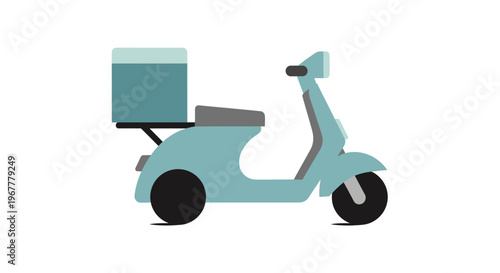 Light blue scooter with delivery box, isolated on white background, illustration