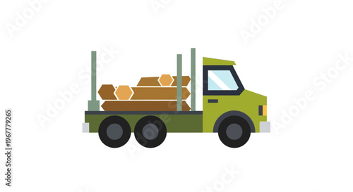 Logging Truck Carrying Timber Logs - Flat Design