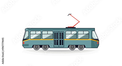 Modern Electric Tram Vehicle on White Background