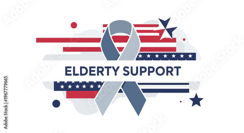 Elderly support awareness ribbon concept with abstract American flag background and text