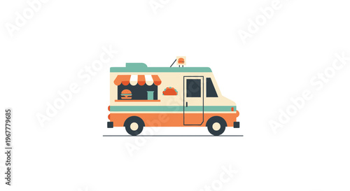 Modern Food Truck Illustration - Fast Food Van with Awning and Window