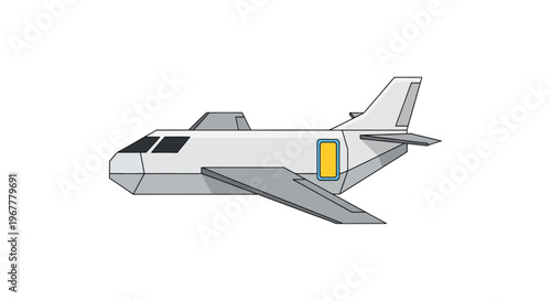 Modern Jet Airplane Illustration, Side View, Minimalist Design, Isolated on White