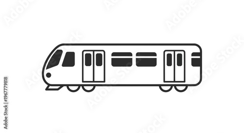 Modern Subway Train Icon - Simple Line Art Illustration