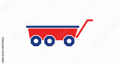 Red wagon with blue wheels and trim, simple vector illustration on white background