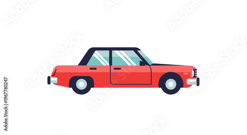 Retro Red Sedan Car Illustration - Vintage Automobile Design