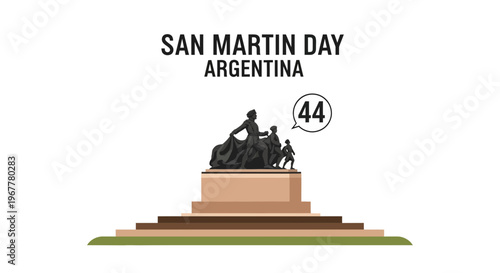 San Martin Day Argentina Monument Statue Vector Illustration