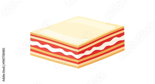 Slice of layered cake with cream and jam filling, isolated on white background
