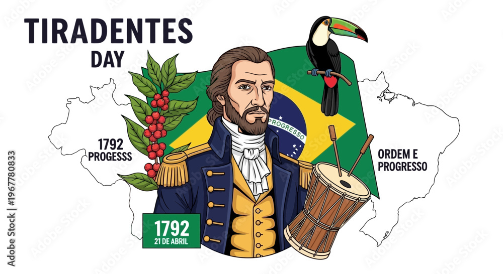 Fototapeta premium Tiradentes Day Brazil Independence Day Celebration Historical Figure Art