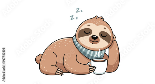 A charming illustration of a sloth peacefully sleeping while holding a warm drink depicted as a silhouette high quality professional detailed