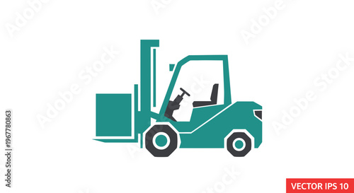Turquoise Forklift Truck Lifting Box, Warehouse Industrial Vehicle Icon