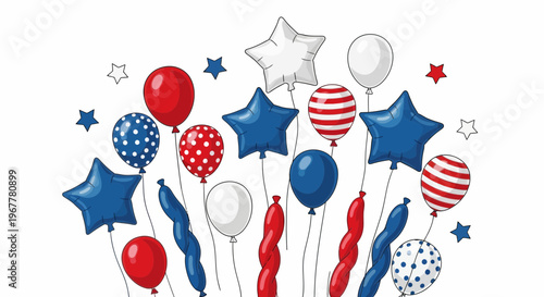USA Celebration Balloons and Stars, Red White Blue Party Decor