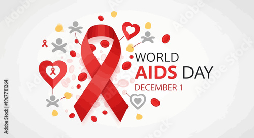 World AIDS Day Awareness Red Ribbon Symbol, December 1, Health Care Concept