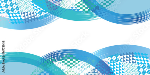 Blue Japanese Traditional Pattern Wave Background Frame