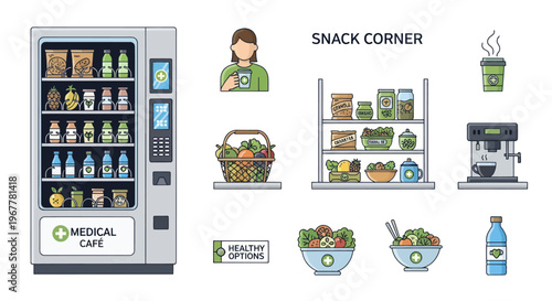 Healthy Snack Corner: Vending Machine, Coffee, Salad Bar, Basket & Drinks
