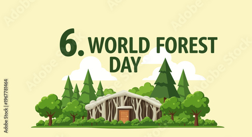 World Forest Day Celebration: Eco-Friendly Cabin Surrounded by Lush Green Trees