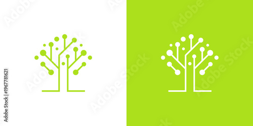 Dual meaning logo combining tree and dot connection elements, symbolizing growth through connectivity, sustainable networks, natural development, and the integration of nature with modern technology.