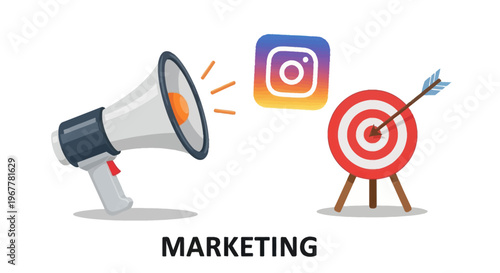 Social Media Marketing Strategy: Megaphone, Instagram, and Target with Arrow