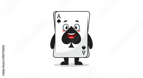 A cheerful ace of spades playing card character with a smiling face and arms a playful silhouette high quality professional detailed
