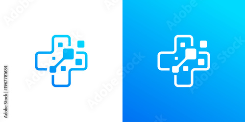 Dual meaning logo combining medical and technology elements, symbolizing healthcare innovation, digital health solutions, precision care