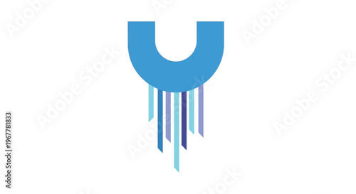 Abstract Blue U Shape with Falling Streaks of Light