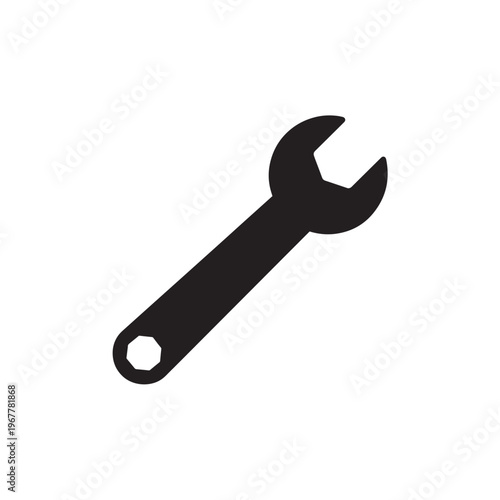 Wrench Tool Icon Flat Black Silhouette Clean Logo White Background