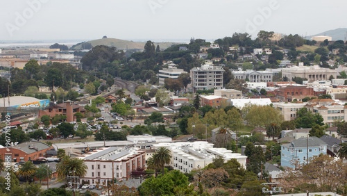 Photography A wide-angle landscape view of the city of Martinez, California.