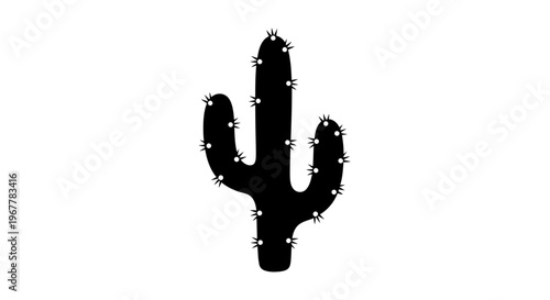 Minimalist silhouette of a saguaro cactus with white spines on a white background