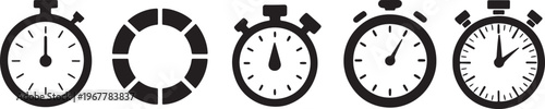 Set of Five Different Stopwatch Icons for Measuring Time and Precise Chronograph Measurement