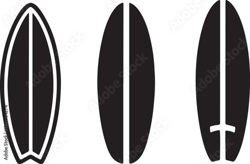 Set of Three Different Surfboard Shapes Vector Illustration for Surfing Sports and Beach Summer