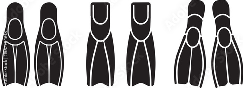 Set of Various Professional Swim Fins and Diving Flippers for Underwater Swimming Activities