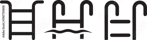 Swimming Pool Metal Ladder Icons Set for Entry and Exit Access in Flat Vector Graphic Style