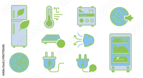 Eco Fridge Icons: Energy Saving, Temperature Control, and Food Preservation