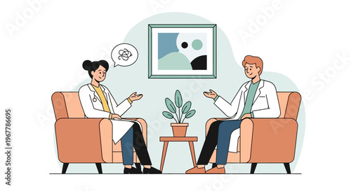 Empathetic male doctor providing therapy and counseling to a distressed male patient in a comfortable clinic office setting.