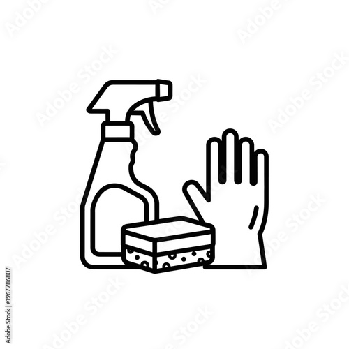 Disinfection and Sanitization Hand Cleaning with Spray Bottle and Sponge