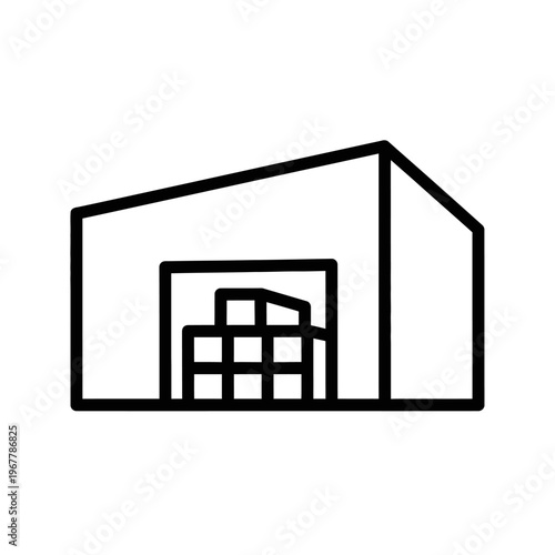 Minimalist Black and White Line Art of Modern Warehouse Building