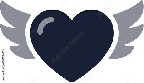 Simple Flat Style Heart with Wing Graphic Element for Valentine