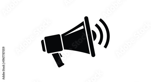 A simple black silhouette of a megaphone with sound waves emanating