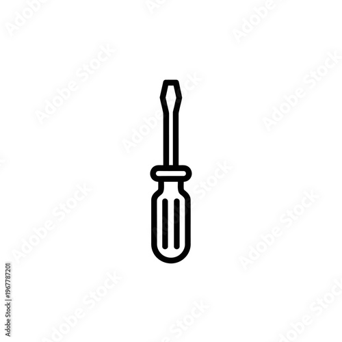 Minimalist Black and White Line Drawing of a Screwdriver for Tool and Hardware Design