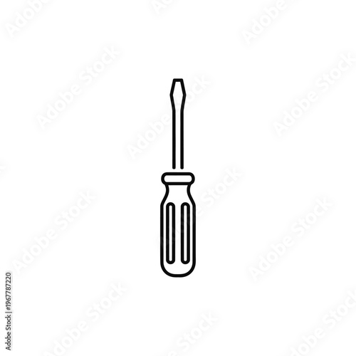 Minimalist Black and White Line Drawing of a Screwdriver for Tool and Hardware Illustrations