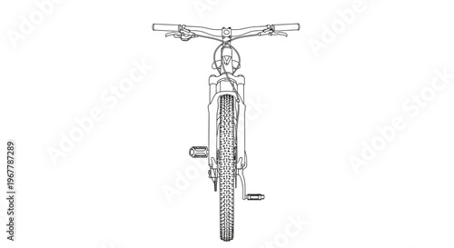 Front view of a bicycle s handlebars fork and front wheel outline