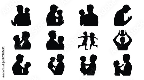 Black silhouettes of parents and children family love and bonding parenthood icons caregiving nurturing family ties relationships love connection parent child interaction