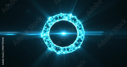 A glowing blue energy ring emitting light in a dark cosmic environment, symbolizing technology