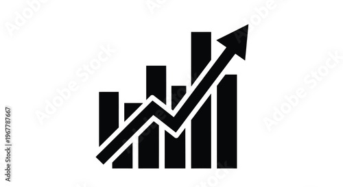 Black graph icon depicting upward trend and statistical data analysis
