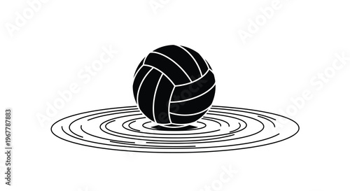 A black and white illustration of a volleyball impacting water