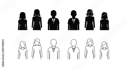 Black and white silhouettes of diverse people both solid and outlined